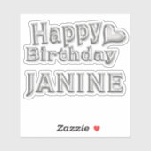 Janine Happy Birthday silver Aufkleber Sticker (Vel)