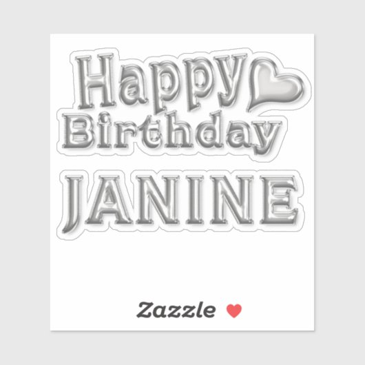 Janine Happy Birthday silver Aufkleber Sticker (Vel)