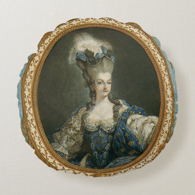 Janinet Portret van Marie-Antoinette Fine Art Rond Kussen (Voorkant)