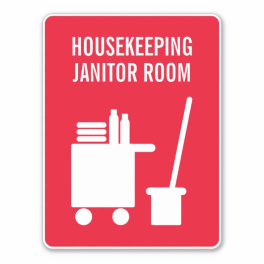 Janitor kamer Housekeeping deurbord vinyl sticker (Voorkant)