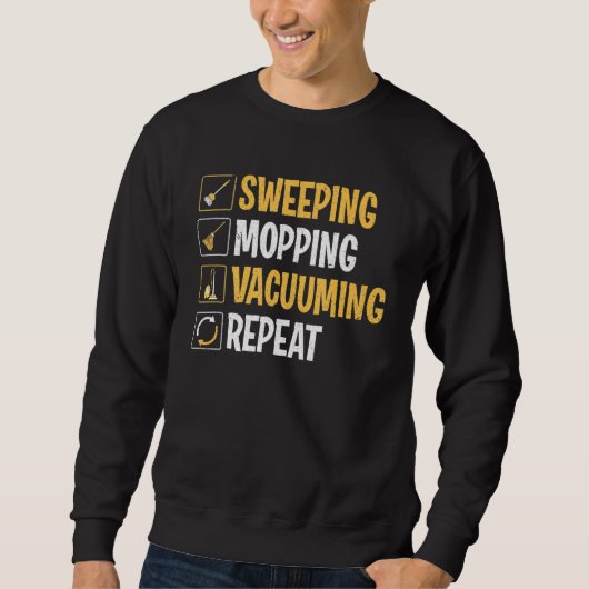 Janitor Sweeping Mopping Vacuumed Custodian Trui (Voorkant)