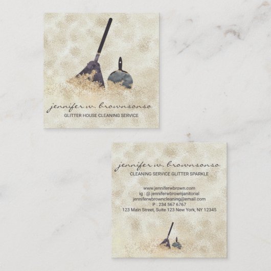 Janitorial Cleaning Gold Sparkle Maid Boss Vierkante Visitekaartje (Voorkant / Achterkant)