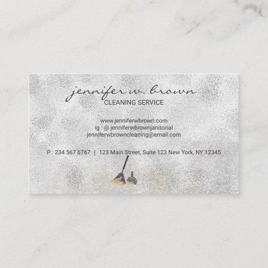 Janitorial Cleaning Gold Sparkle Maid Lady Silver Visitekaartje (Achterkant)