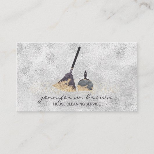 Janitorial Cleaning Gold Sparkle Maid Lady Silver Visitekaartje (Voorkant)