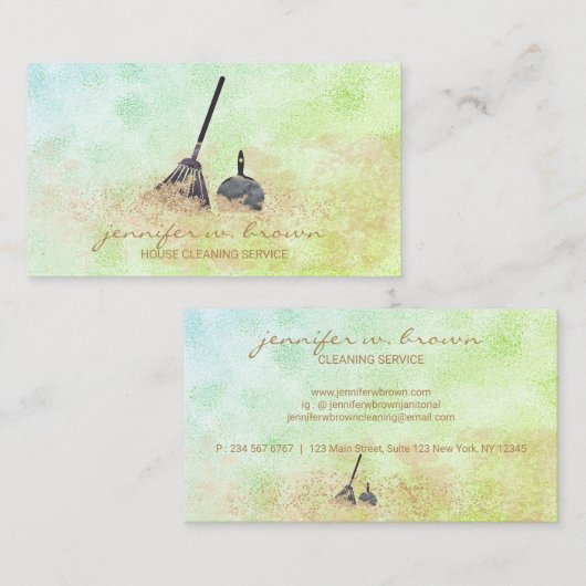 Janitorial Cleaning Green Sparkle Visitekaartje (Voorkant / Achterkant)