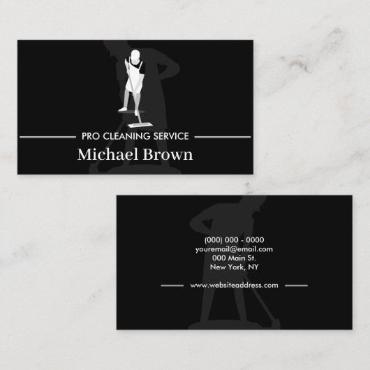 Janitorial Housekeeping Cleaning Service Pro Manne Visitekaartje (Voorkant / Achterkant)