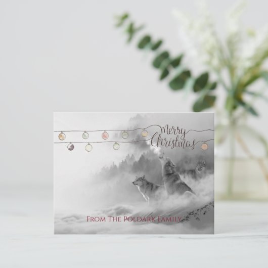 Jankende wolven In Winterse Sneeuw Prettig Kerstfe Feestdagenkaart (Staand voorkant)