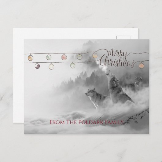 Jankende wolven In Winterse Sneeuw Prettig Kerstfe Feestdagenkaart (Voorkant / Achterkant)