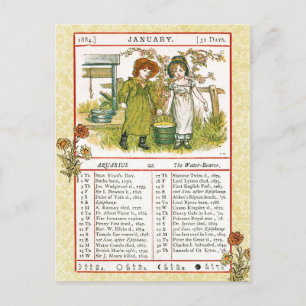 januari 1884 Almanac.  Aquarius, de waterdrager Briefkaart