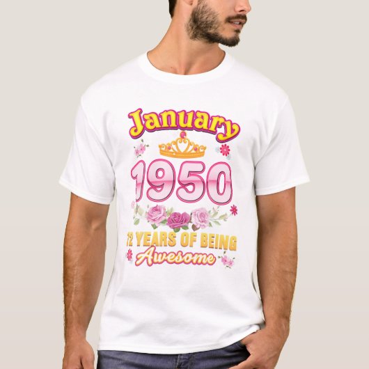 Januari 1950 75 jaar Geweldige T-shirt (Voorkant)