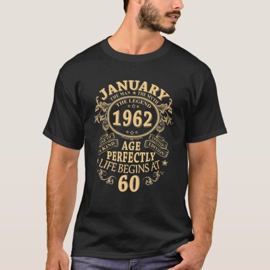 Januari 1962 De Man Myth Legend 60 jaar oude geboo T-shirt (Voorkant)