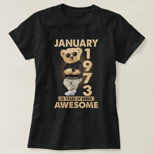 januari 1973 50e verjaardag 2023 50 jaar t-shirt (Design voorkant)