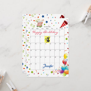 Januari 2022 Kalender Gelukkige Verjaardag Uitnodi Kaart