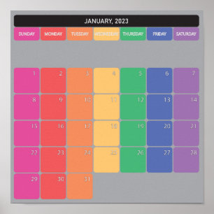 Januari 2023 planer kalender kleur dagen poster