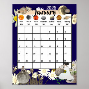 Januari 2026 Maandkalender Astrologisch Poster