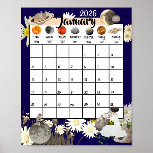 Januari 2026 Maandkalender Astrologisch Poster (Voorkant)