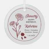 Januari Anjer Bloemen Verjaardag Keepsake Glas Ornament (Voorkant)