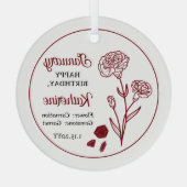 Januari Anjer Bloemen Verjaardag Keepsake Glas Ornament (Achterkant)