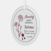 Januari Anjer Bloemen Verjaardag Keepsake Glas Ornament (Voorkant links)