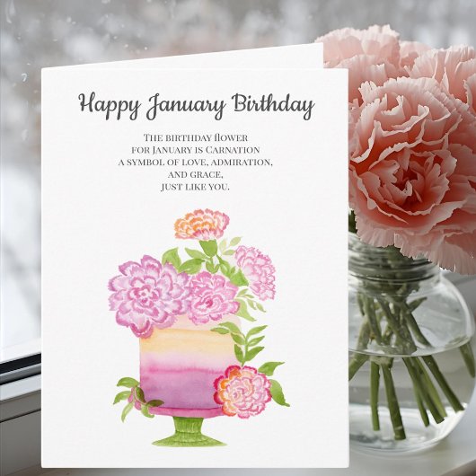 Januari Anjer Verjaardag Bloemen op Taart Kaart