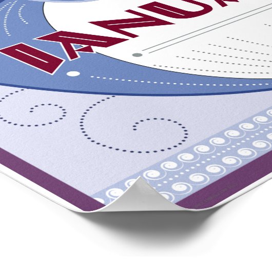 Januari Art Deco Winter Scene met Snowy Mountains Poster (Hoek)