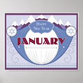 Januari Art Deco Winter Scene met Snowy Mountains Poster (Voorkant)