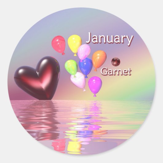 Januari Birthday Garnet Heart Ronde Sticker (Voorkant)