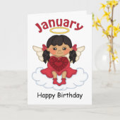 Januari Birthstone Angel Black Verjaardag Kaart (Gele Bloem)