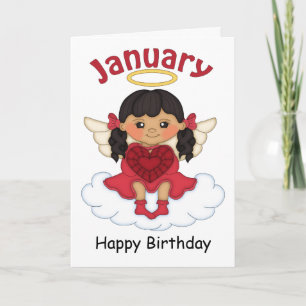 Januari Birthstone Angel Black Verjaardag Kaart