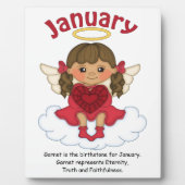 Januari Birthstone Angel Brunette Plaque Fotoplaat (Voorkant)