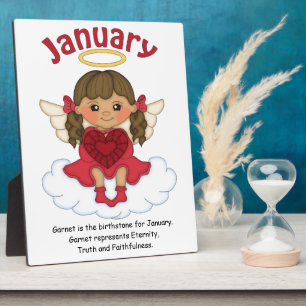 Januari Birthstone Angel Brunette Plaque Fotoplaat