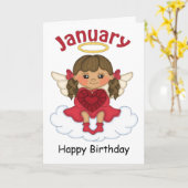 Januari Birthstone Angel Brunette Verjaardag Kaart (Gele Bloem)