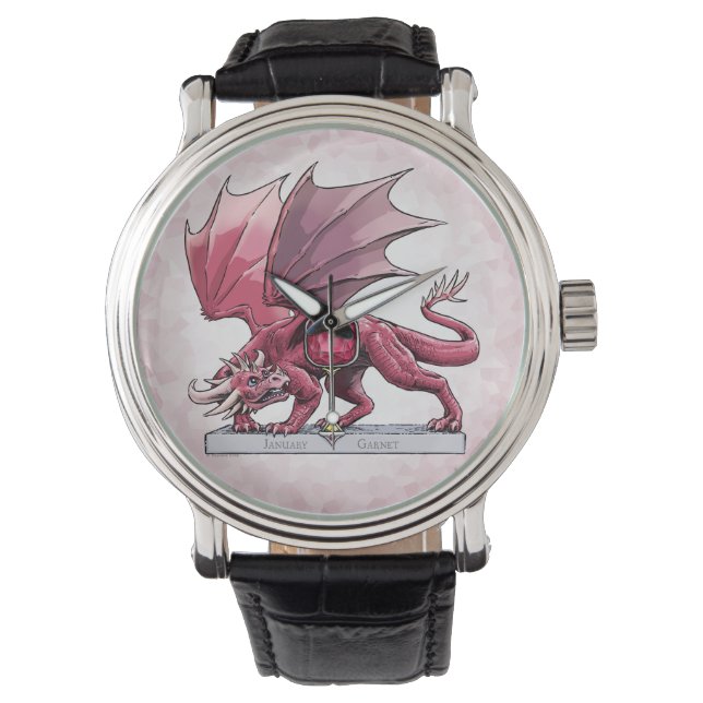 Januari Birthstone Dragon - Garnet Horloge (Voorkant)
