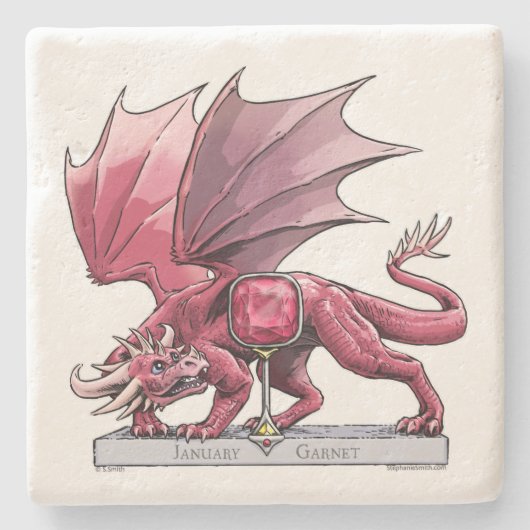 Januari Birthstone Dragon - Garnet Stenen Onderzetter (Voorkant)