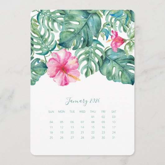 Januari Desk Top Calendar Card Hibiscus Menu (Voorkant)