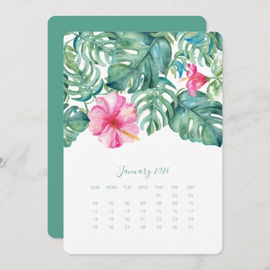 Januari Desk Top Calendar Card Hibiscus Menu (Voorkant / Achterkant)