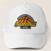 Januari Februari Basketbal April Cool Speler Trucker Pet (Voorkant)