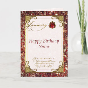 Januari Garnet Birthstone Birthday Card Kaart