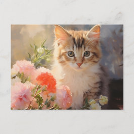 Januari Geboorte Anjer Bloemen en Kitten Briefkaart