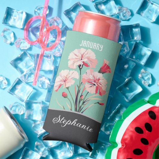 Januari Geboorte Bloem Aangepaste Naam Seltzer Blikjeskoeler (Insitu Zomer)