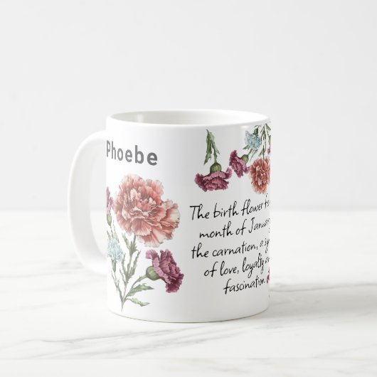 Januari Geboorte Bloem Anjer Naam toevoegen Koffiemok (Voorkant links)