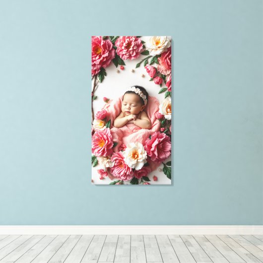 Januari Geboorte Bloem Baby Meisje Portret Canvas Afdruk (Insitu (Houten vloer))