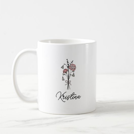 Januari Geboorte Bloem & Elegante Script Naam Koffiemok (Links)