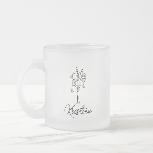 Januari Geboorte Bloem & Elegante Script Naam Matglas Koffiemok (Links)