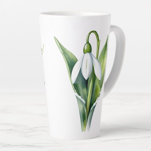 Januari geboorte bloem geschenk Witte sneeuwklokbl Latte Mok (Rechterhoek)