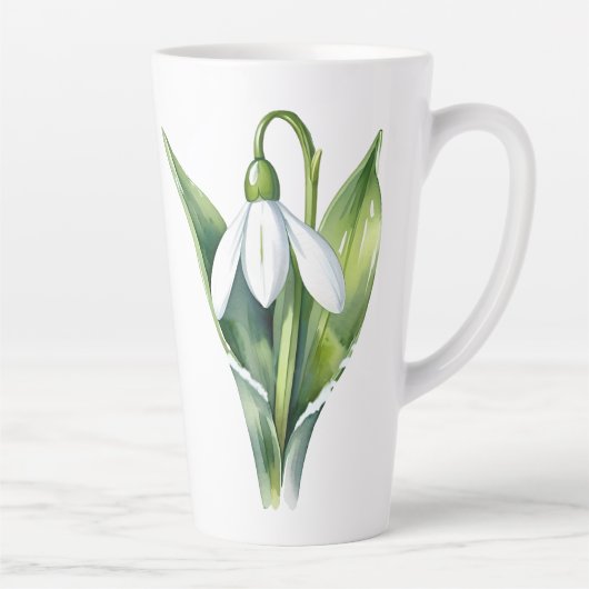 Januari geboorte bloem geschenk Witte sneeuwklokbl Latte Mok (Rechts)