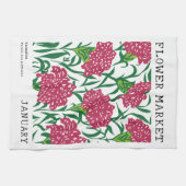 Januari Geboorte Bloemenmarkt Groene & Roze Anjer Theedoek (Horizontaal)