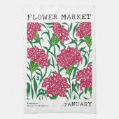 Januari Geboorte Bloemenmarkt Groene & Roze Anjer Theedoek (Verticaal)