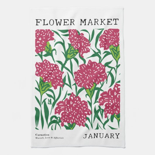 Januari Geboorte Bloemenmarkt Groene & Roze Anjer Theedoek (Verticaal)