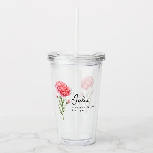 Januari Geboorte Maand Bloemanjer Gepersonaliseerd Acryl Drinkbeker (Voorkant)